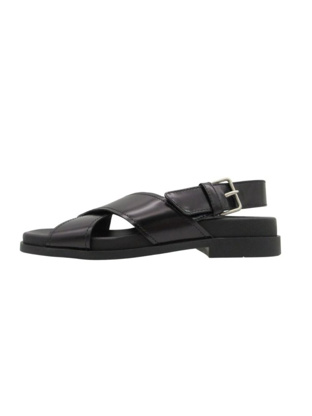 Prada Sandals Leather Cross Strap Sports Flat Shoes Heels Band Black